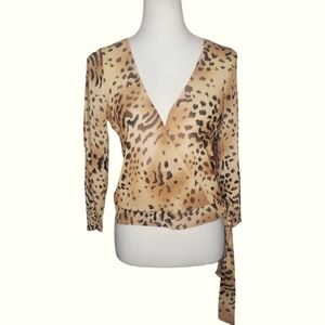 Xinh Animal Print Cross Wrap Sash Tie Semi-Sheer Top